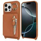 For iPhone XR Crossbody Zipper Wallet Ring Holder Litchi Leather Phone Case(Brown) - 2