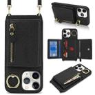For iPhone 11 Pro Crossbody Zipper Wallet Ring Holder Litchi Leather Phone Case(Black) - 1