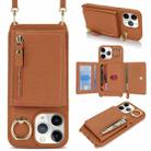 For iPhone 11 Pro Max Crossbody Zipper Wallet Ring Holder Litchi Leather Phone Case(Brown) - 1
