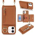 For iPhone 12 mini Crossbody Zipper Wallet Ring Holder Litchi Leather Phone Case(Brown) - 1