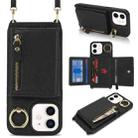 For iPhone 12 mini Crossbody Zipper Wallet Ring Holder Litchi Leather Phone Case(Black) - 1
