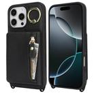 For iPhone 13 Pro Max / 12 Pro Max Crossbody Zipper Wallet Ring Holder Litchi Leather Phone Case(Black) - 2