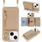 For iPhone 13 mini Crossbody Zipper Wallet Ring Holder Litchi Leather Phone Case(Rose Gold) - 1