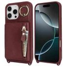 For iPhone 13 mini Crossbody Zipper Wallet Ring Holder Litchi Leather Phone Case(Red wine) - 2