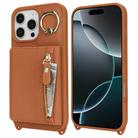 For iPhone 13 Pro Crossbody Zipper Wallet Ring Holder Litchi Leather Phone Case(Brown) - 2