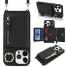 For iPhone 13 Pro Crossbody Zipper Wallet Ring Holder Litchi Leather Phone Case(Black) - 1