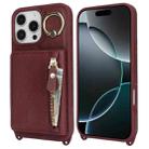 For iPhone 14 / 13 Crossbody Zipper Wallet Ring Holder Litchi Leather Phone Case(Red wine) - 2