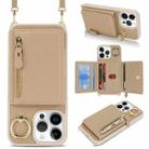 For iPhone 14 Pro Max Crossbody Zipper Wallet Ring Holder Litchi Leather Phone Case(Rose Gold) - 1