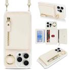 For iPhone 15 Pro Max Crossbody Zipper Wallet Ring Holder Litchi Leather Phone Case(Apricot) - 1