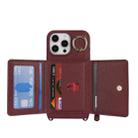 For iPhone 15 Pro Max Crossbody Zipper Wallet Ring Holder Litchi Leather Phone Case(Red wine) - 3