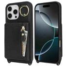 For iPhone 15 Pro Max Crossbody Zipper Wallet Ring Holder Litchi Leather Phone Case(Black) - 2