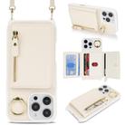 For iPhone 16 Pro Crossbody Zipper Wallet Ring Holder Litchi Leather Phone Case(Apricot) - 1