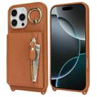 For iPhone 16 Pro Crossbody Zipper Wallet Ring Holder Litchi Leather Phone Case(Brown) - 2