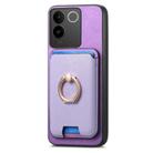 For vivo iQOO Neo9 /9 Pro 5G Retro Cross Leather Ring Vertical Insert Card Bag MagSafe Phone Case(Purple) - 2