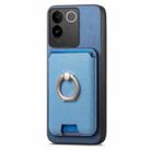 For vivo S20 Retro Cross Leather Ring Vertical Insert Card Bag MagSafe Phone Case(Blue) - 2