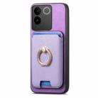 For vivo S20 Retro Cross Leather Ring Vertical Insert Card Bag MagSafe Phone Case(Purple) - 2