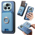For Honor Magic6 Pro 5G Retro Cross Leather Ring Vertical Insert Card Bag MagSafe Phone Case(Blue) - 1