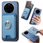 For Honor Magic7 Pro Retro Cross Leather Ring Vertical Insert Card Bag MagSafe Phone Case(Blue) - 1