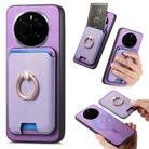 For Honor Magic7 Pro Retro Cross Leather Ring Vertical Insert Card Bag MagSafe Phone Case(Purple) - 1