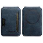 Suteni S3 Cowhide Textured MagSafe Magnetic Card Case(Blue) - 1