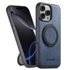 For iPhone 16 Pro Suteni G3 360 Rotation Holder MagSafe Denim Leather Back Phone Case(Blue) - 1