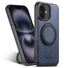 For iPhone 16 Plus Suteni G3 360 Rotation Holder MagSafe Denim Leather Back Phone Case(Blue) - 1