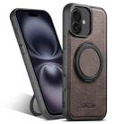 For iPhone 16 Suteni G3 360 Rotation Holder MagSafe Denim Leather Back Phone Case(Brown) - 1