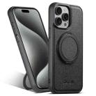 For iPhone 15 Pro Suteni G3 360 Rotation Holder MagSafe Denim Leather Back Phone Case(Black) - 1