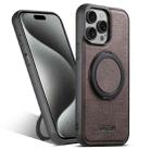For iPhone 15 Pro Suteni G3 360 Rotation Holder MagSafe Denim Leather Back Phone Case(Brown) - 1