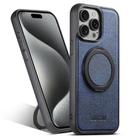 For iPhone 15 Pro Suteni G3 360 Rotation Holder MagSafe Denim Leather Back Phone Case(Blue) - 1