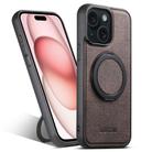 For iPhone 15 Suteni G3 360 Rotation Holder MagSafe Denim Leather Back Phone Case(Brown) - 1