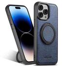 For iPhone 14 Pro Max Suteni G3 360 Rotation Holder MagSafe Denim Leather Back Phone Case(Blue) - 1