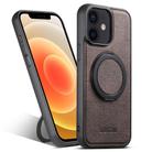 For iPhone 12 Suteni G3 360 Rotation Holder MagSafe Denim Leather Back Phone Case(Brown) - 1
