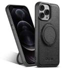 For iPhone 12 Pro Suteni G3 360 Rotation Holder MagSafe Denim Leather Back Phone Case(Black) - 1
