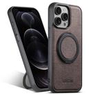 For iPhone 12 Pro Suteni G3 360 Rotation Holder MagSafe Denim Leather Back Phone Case(Brown) - 1