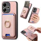 For Redmi Turbo 3 5G Retro Cross Leather Ring Vertical Insert Card Bag MagSafe Phone Case(Pink) - 1
