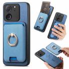 For Redmi K60 Ultra Retro Cross Leather Ring Vertical Insert Card Bag MagSafe Phone Case(Blue) - 1