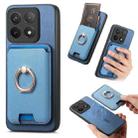 For Redmi K70E / Poco X6 Pro 5G Retro Cross Leather Ring Vertical Insert Card Bag MagSafe Phone Case(Blue) - 1