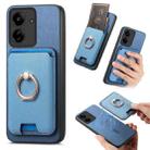 For Redmi 13C / Poco C65 Retro Cross Leather Ring Vertical Insert Card Bag MagSafe Phone Case(Blue) - 1