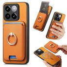 For Xiaomi 14 5G Retro Cross Leather Ring Vertical Insert Card Bag MagSafe Phone Case(Yellow) - 1