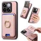 For Xiaomi 14 5G Retro Cross Leather Ring Vertical Insert Card Bag MagSafe Phone Case(Pink) - 1