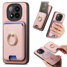 For Xiaomi 14 Pro 5G Retro Cross Leather Ring Vertical Insert Card Bag MagSafe Phone Case(Pink) - 1