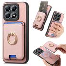 For Xiaomi 14T Pro Retro Cross Leather Ring Vertical Insert Card Bag MagSafe Phone Case(Pink) - 1