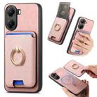 For Redmi Turbo 4 Retro Cross Leather Ring Vertical Insert Card Bag MagSafe Phone Case(Pink) - 1