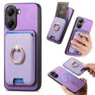 For Redmi Turbo 4 Retro Cross Leather Ring Vertical Insert Card Bag MagSafe Phone Case(Purple) - 1