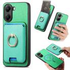 For Redmi Turbo 4 Retro Cross Leather Ring Vertical Insert Card Bag MagSafe Phone Case(Green) - 1