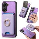 For Xiaomi Poco X7 Pro Retro Cross Leather Ring Vertical Insert Card Bag MagSafe Phone Case(Purple) - 1