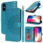 For iPhone X / XS Double Fold Printed Embossing Leather Phone Case(Blue) - 1