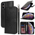 For iPhone XS Max Double Fold Printed Embossing Leather Phone Case(Black) - 1