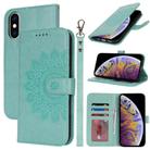For iPhone XS Max Double Fold Printed Embossing Leather Phone Case(Mint Green) - 1